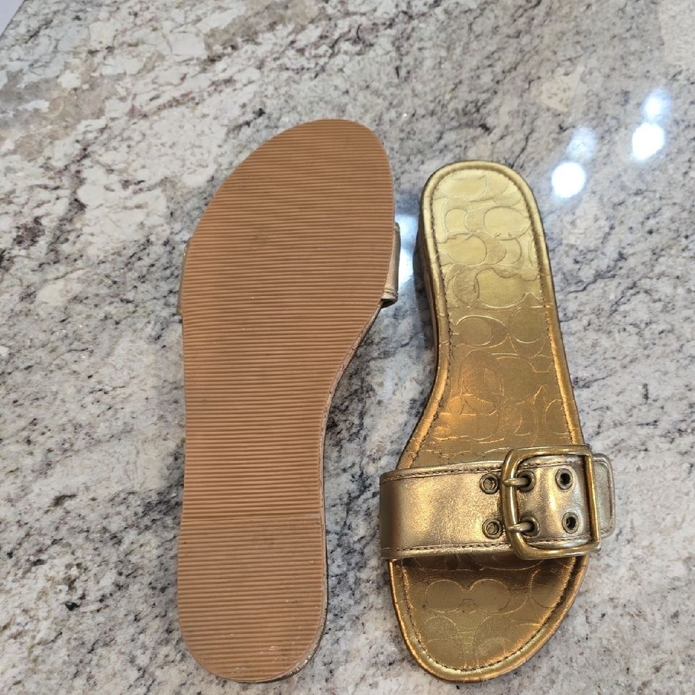 Coach Leanne Metallic Calf Bronze Slides - Picture 5 of 5